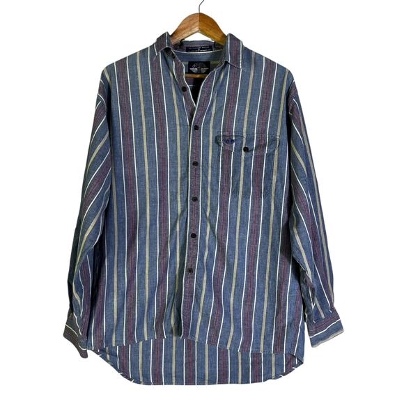 Dockers Button Down Shirt Mens S Blue Multicolor Striped 100% Cotton Retro 90s - Picture 1 of 5